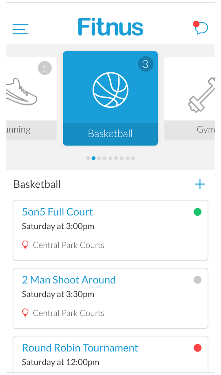 Fitnus main screen
